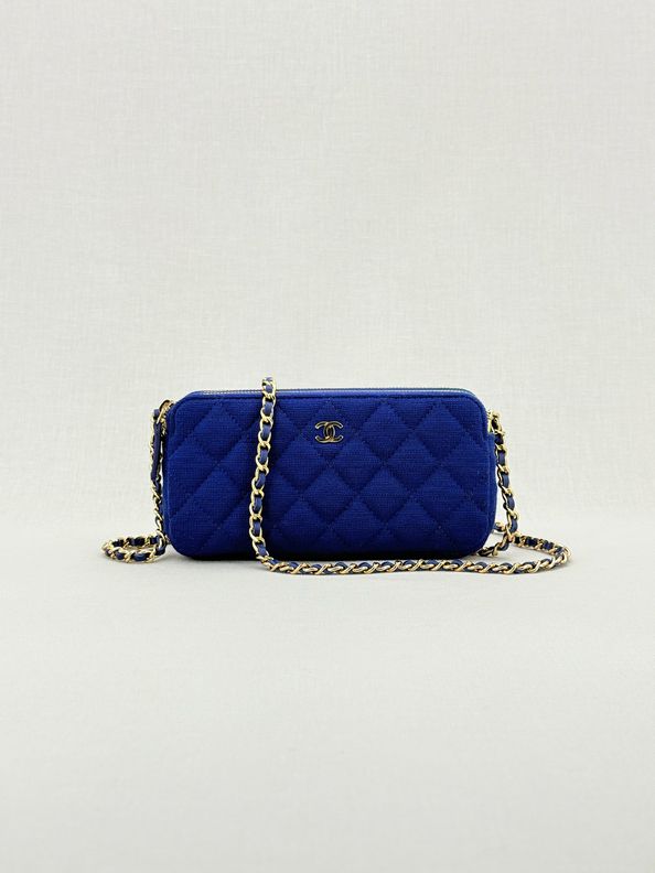 CHANEL Double Zip WOC Blue Quilted Crossbody