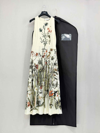 CHRISTIAN DIOR Beige Multicolor Size US 6 Midi Dress