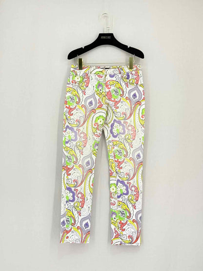 ETRO White Multicolor Paisley Print Size 26 Jeans