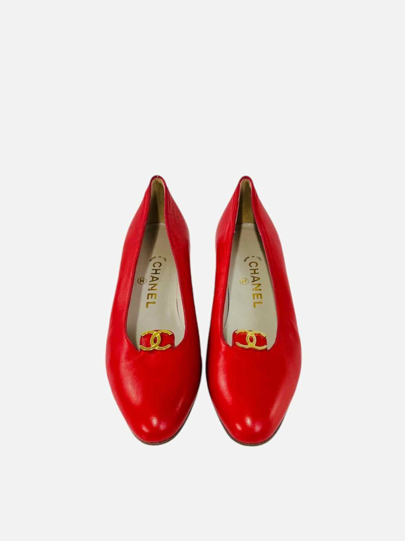 CHANEL Kitten Heel Red Pumps 38