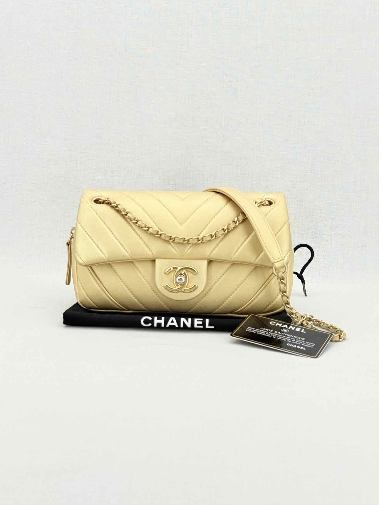 CHANEL Easy Flap Gold Chevron Shoulder Bag