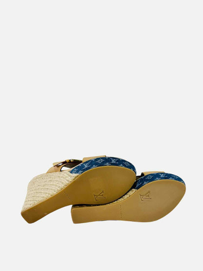 LOUIS VUITTON Espadrille Beige & Blue Monogram Wedges