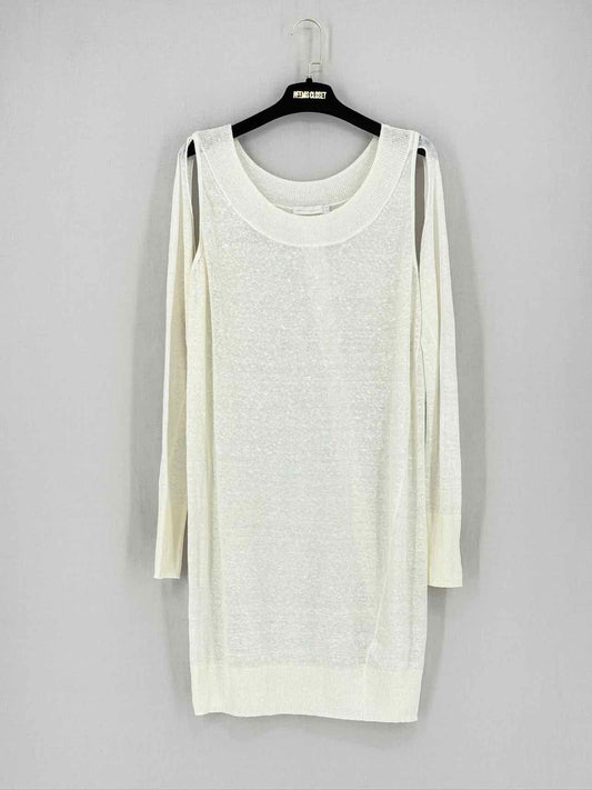 DONNA KARAN Beige Knit Size Large Short Dress