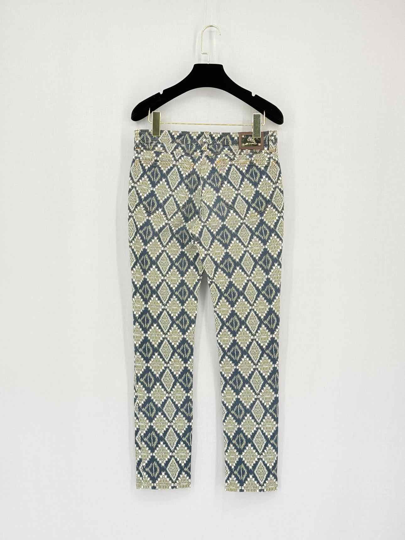 ETRO Blue Multicolor Diamond Pattern Size 27 Jeans