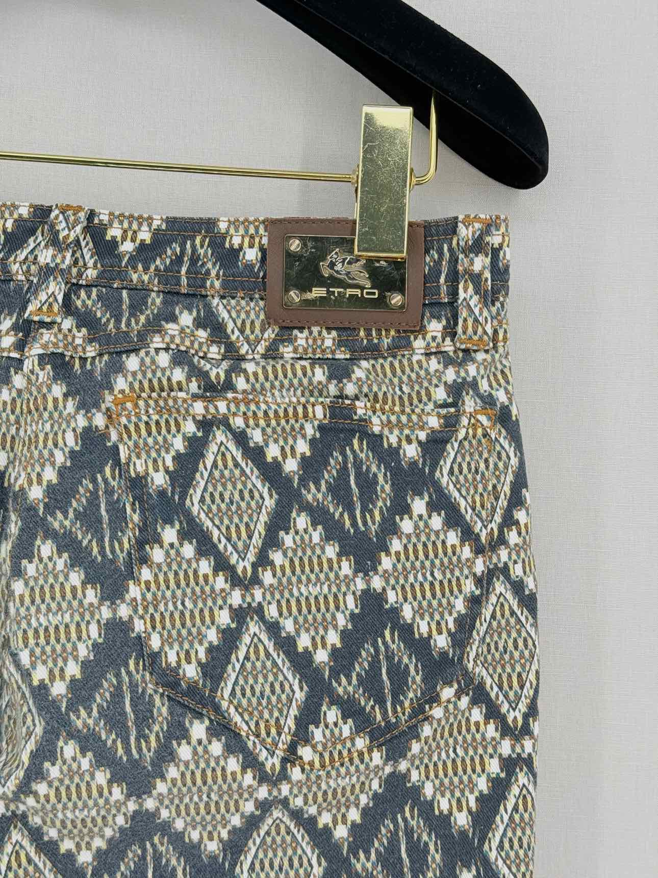 ETRO Blue Multicolor Diamond Pattern Size 27 Jeans