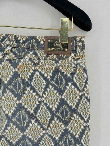 ETRO Blue Multicolor Diamond Pattern Size 27 Jeans
