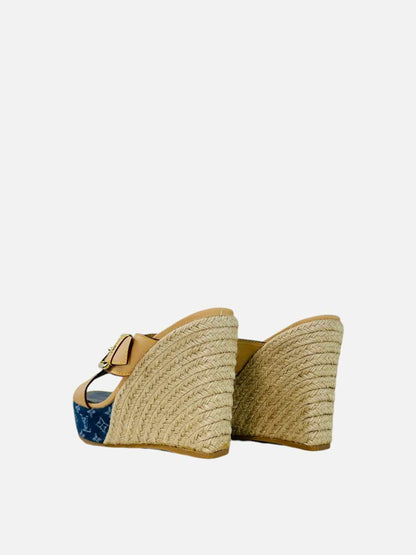 LOUIS VUITTON Espadrille Beige & Blue Monogram Wedges