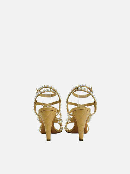 CHANEL Ankle Strap Beige & White Heeled Sandals 38