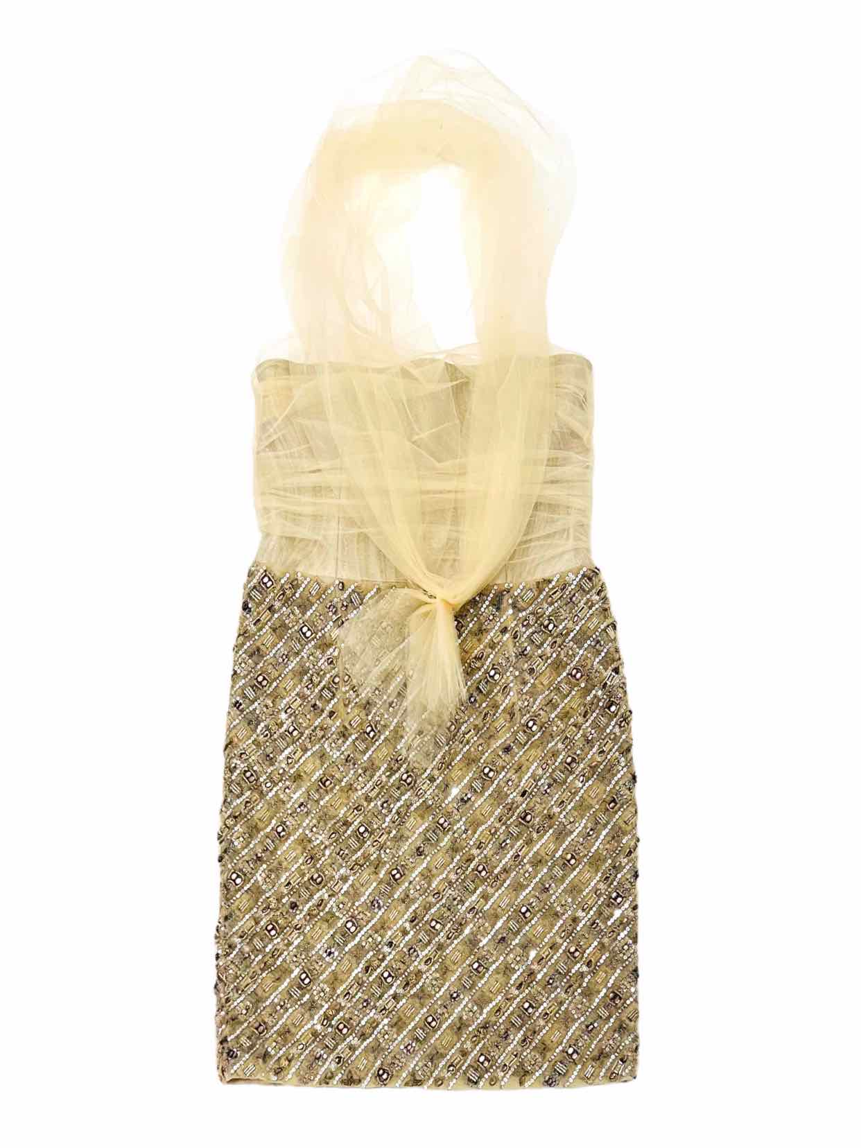 CHRISTIAN SIRIANO Tube Gold Cocktail Dress Large