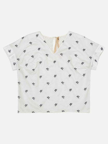 NO21 Short Sleeve White w/ Black Print Blouse