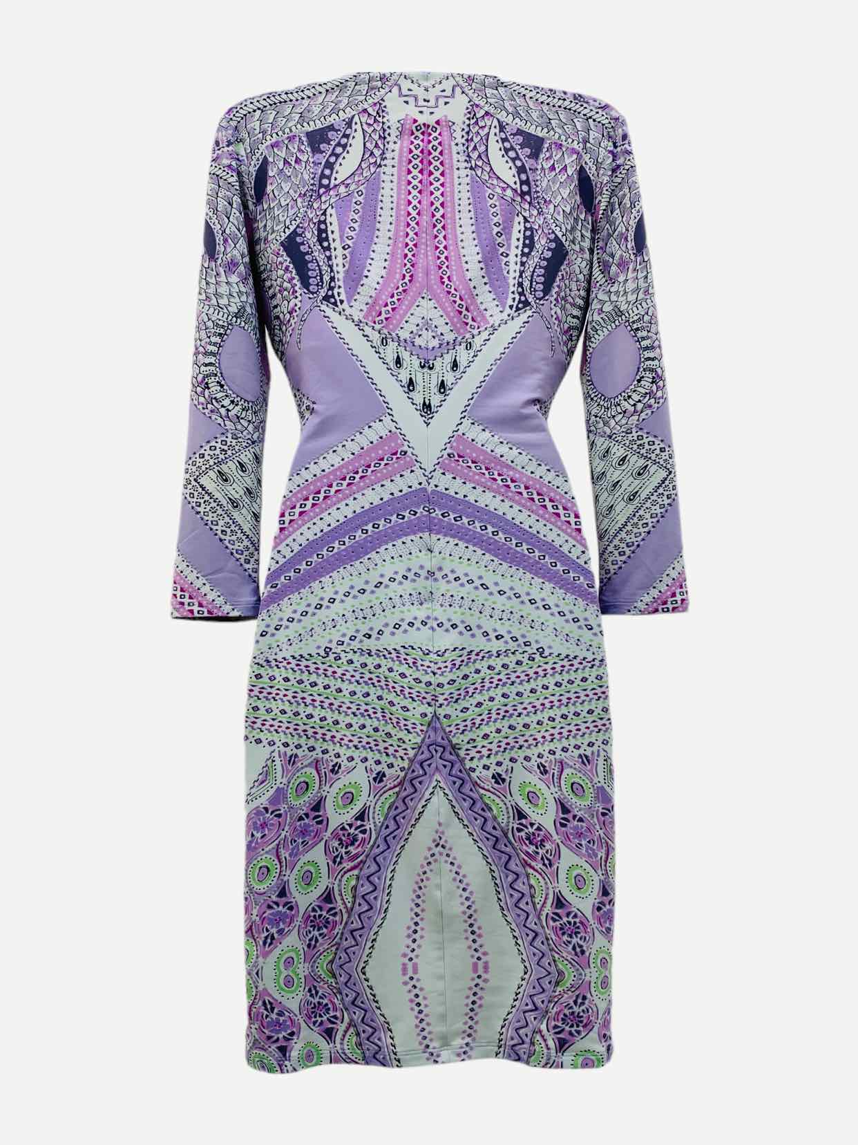 ROBERTO CAVALLI White w/ Purple Print Knee Length Dress