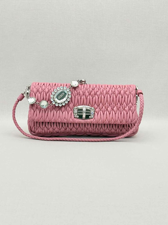 MIU MIU Nappa Crystal Pink Matelasse Shoulder Bag