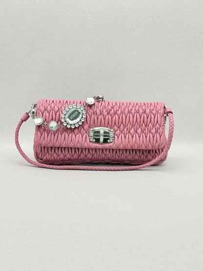 MIU MIU Nappa Crystal Pink Matelasse Shoulder Bag