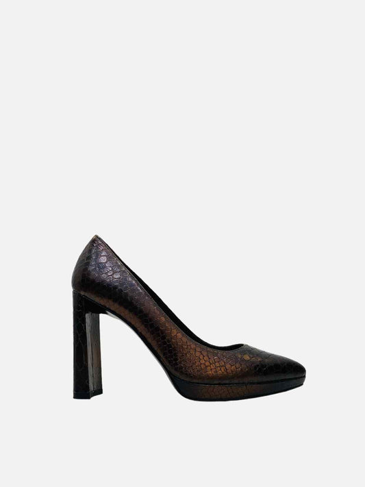 STUART WEITZMAN Metallic Brown Croc Print Pumps