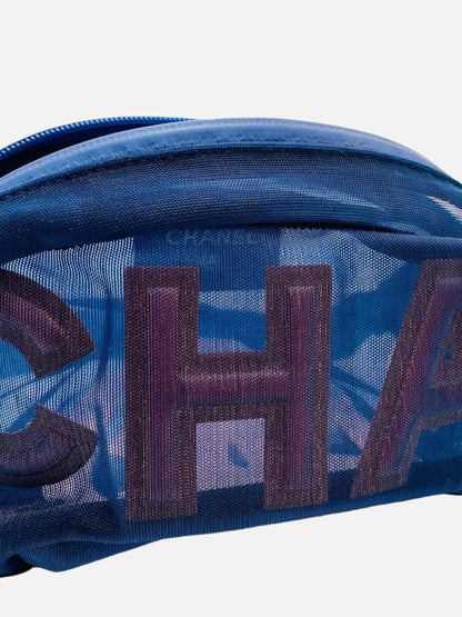 CHANEL Logo Navy Blue & Burgundy Mesh Belt Bag