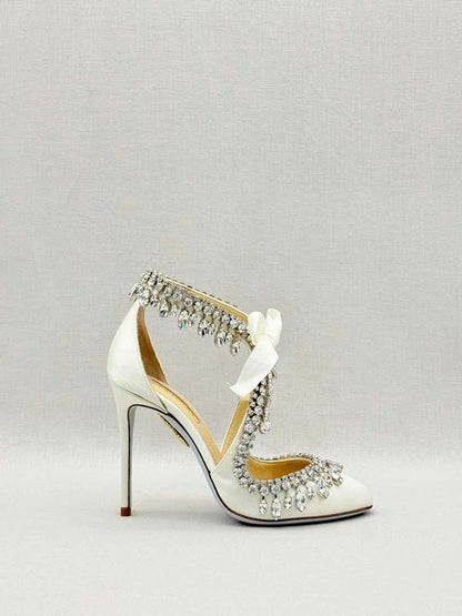 AQUAZZURA Stella Jeweled Bridle White Size EU 35 Pumps