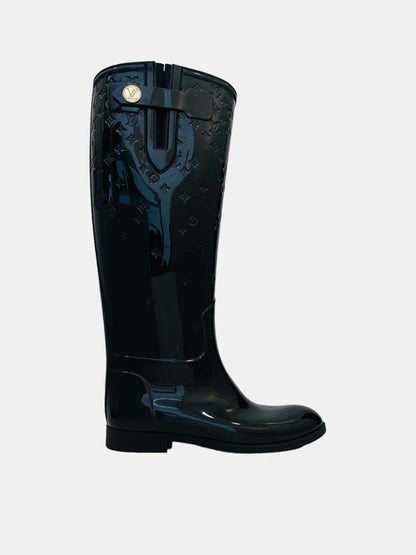 LOUIS VUITTON Black Monogram Size EU 37 Knee High Boots