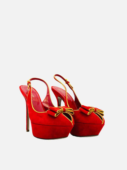 SERGIO ROSSI Red w/ Gold Size EU 37.5 Slingbacks