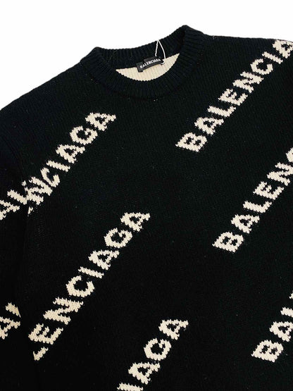 BALENCIAGA Allover Logo Black & White Jumper