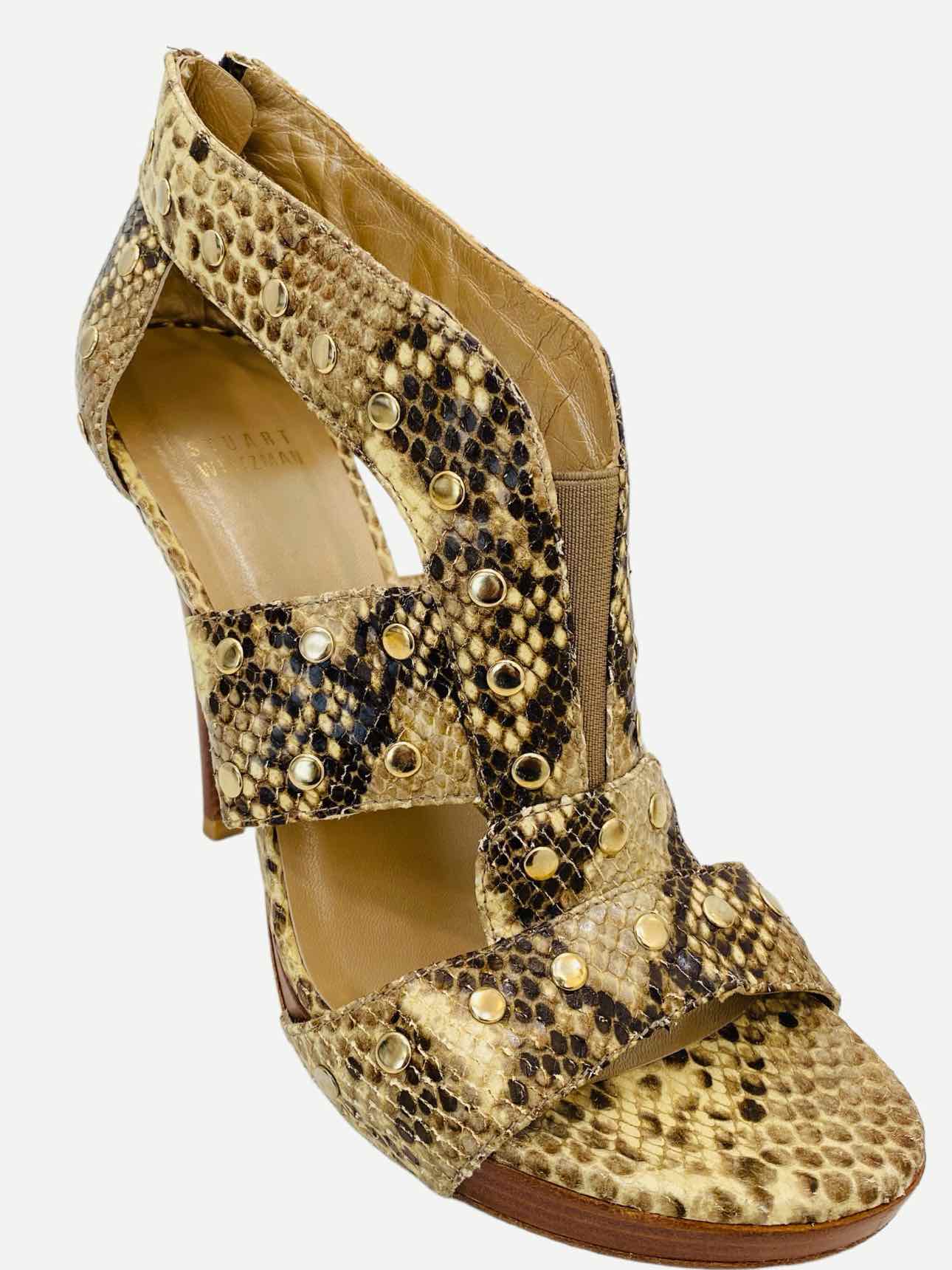 STUART WEITZMAN Beige & Brown Snakeskin Heeled Sandals