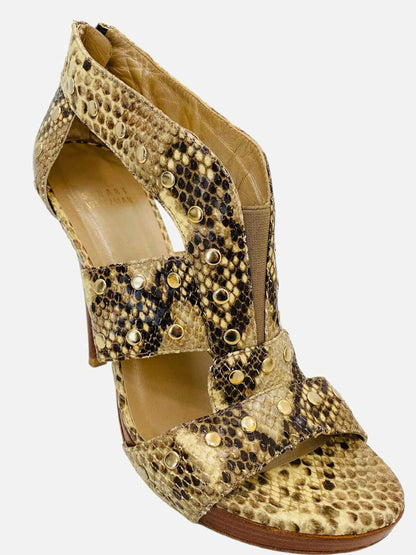 STUART WEITZMAN Beige & Brown Snakeskin Heeled Sandals