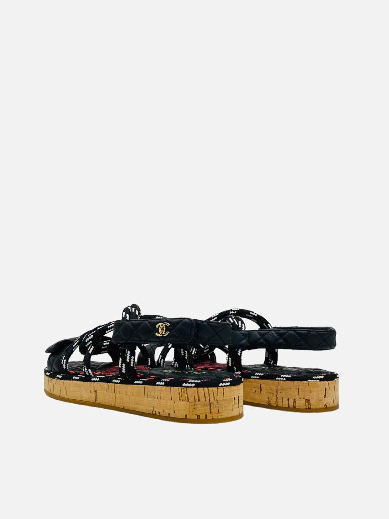 CHANEL Dad Cord Black Multicolor Size EU 40C Sandals