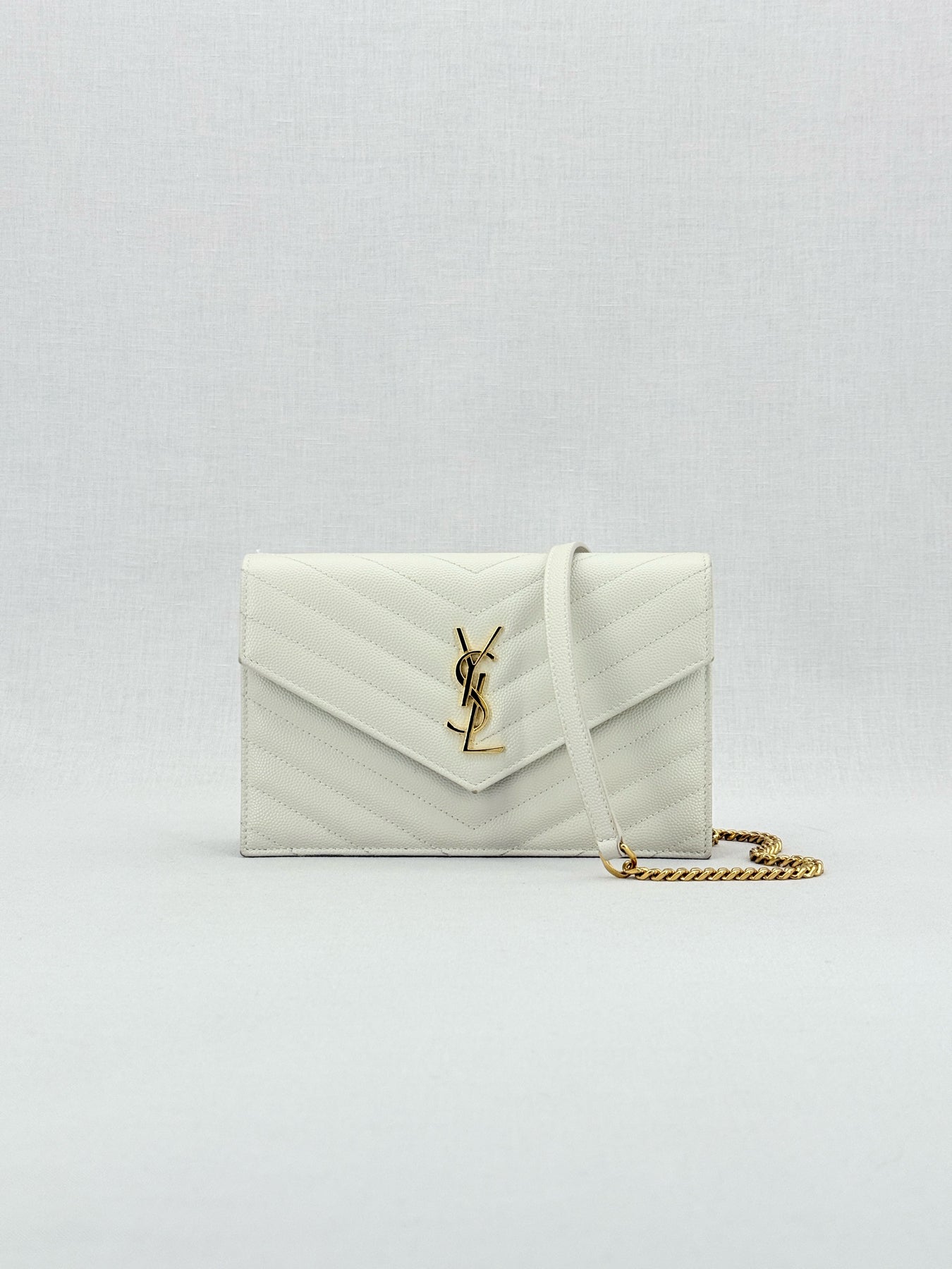 SAINT LAURENT Cassandre White Chevron Shoulder Bag