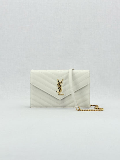 SAINT LAURENT Cassandre White Chevron Shoulder Bag