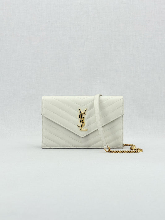 SAINT LAURENT Cassandre White Chevron Shoulder Bag