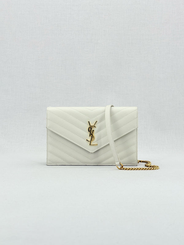 SAINT LAURENT Cassandre White Chevron Shoulder Bag