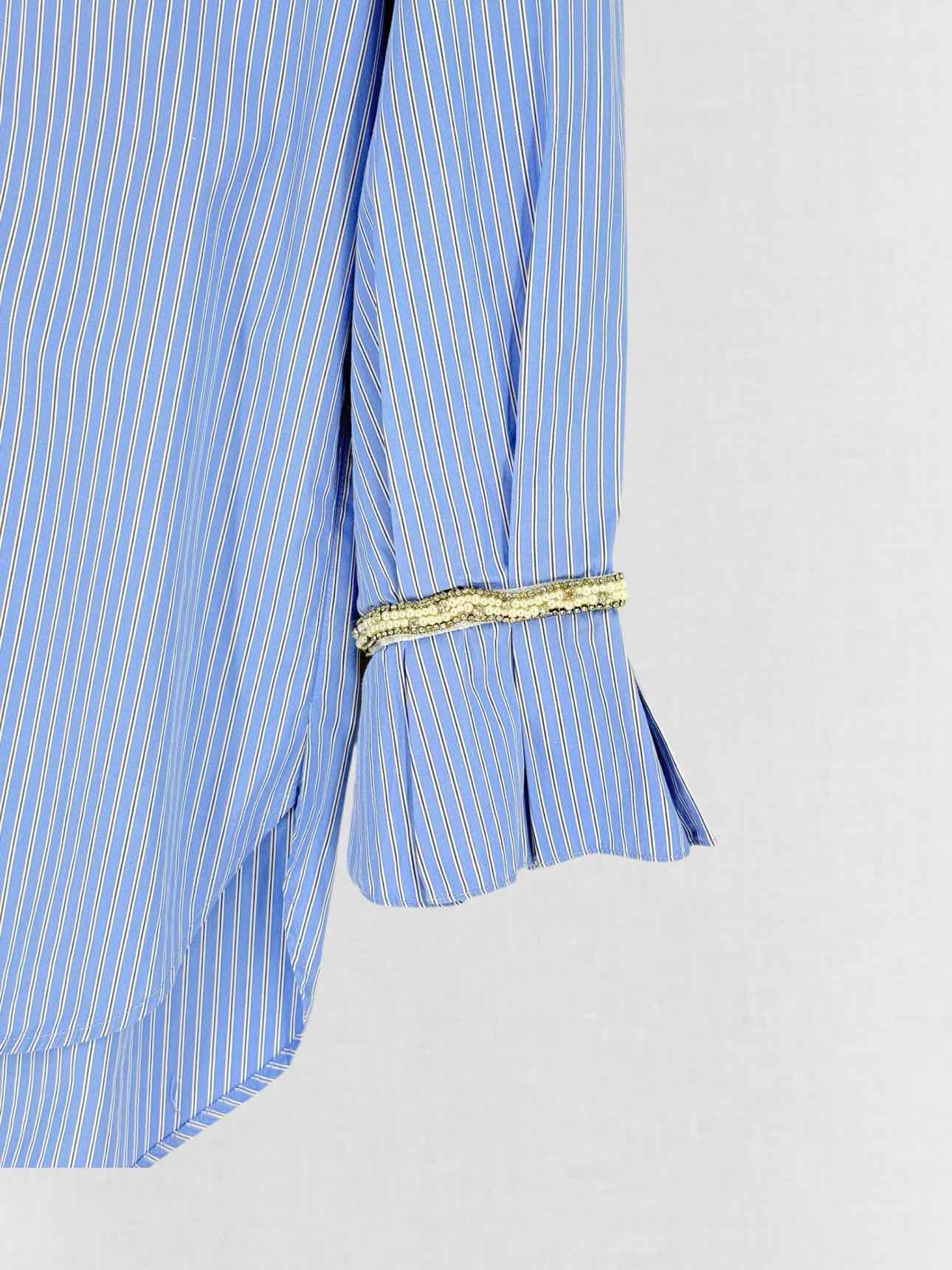 SANDRO Blue & White Striped &amp; Check Size US 8 Shirt