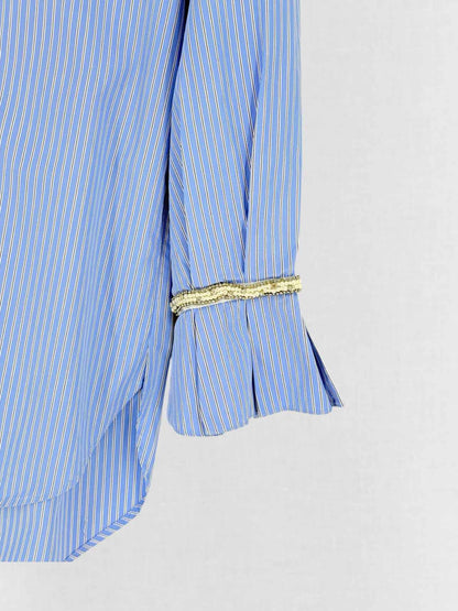 SANDRO Blue & White Striped &amp; Check Size US 8 Shirt