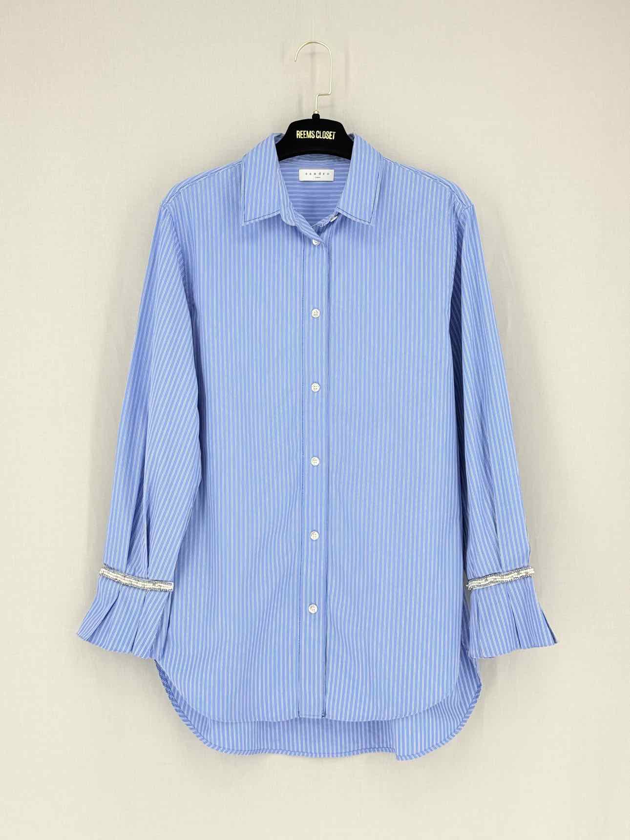 SANDRO Blue & White Striped &amp; Check Size US 8 Shirt