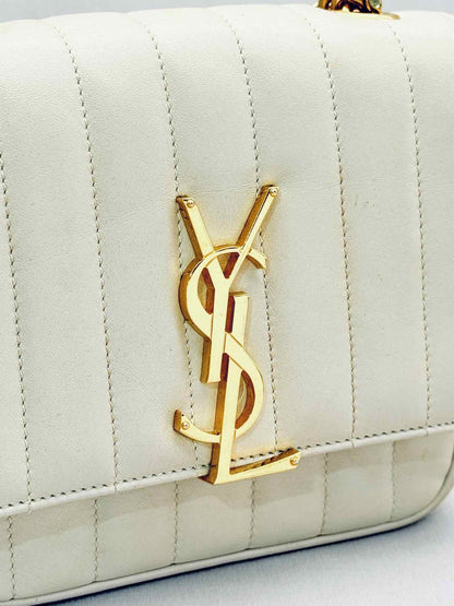 SAINT LAURENT Vicky Beige Quilted Shoulder Bag