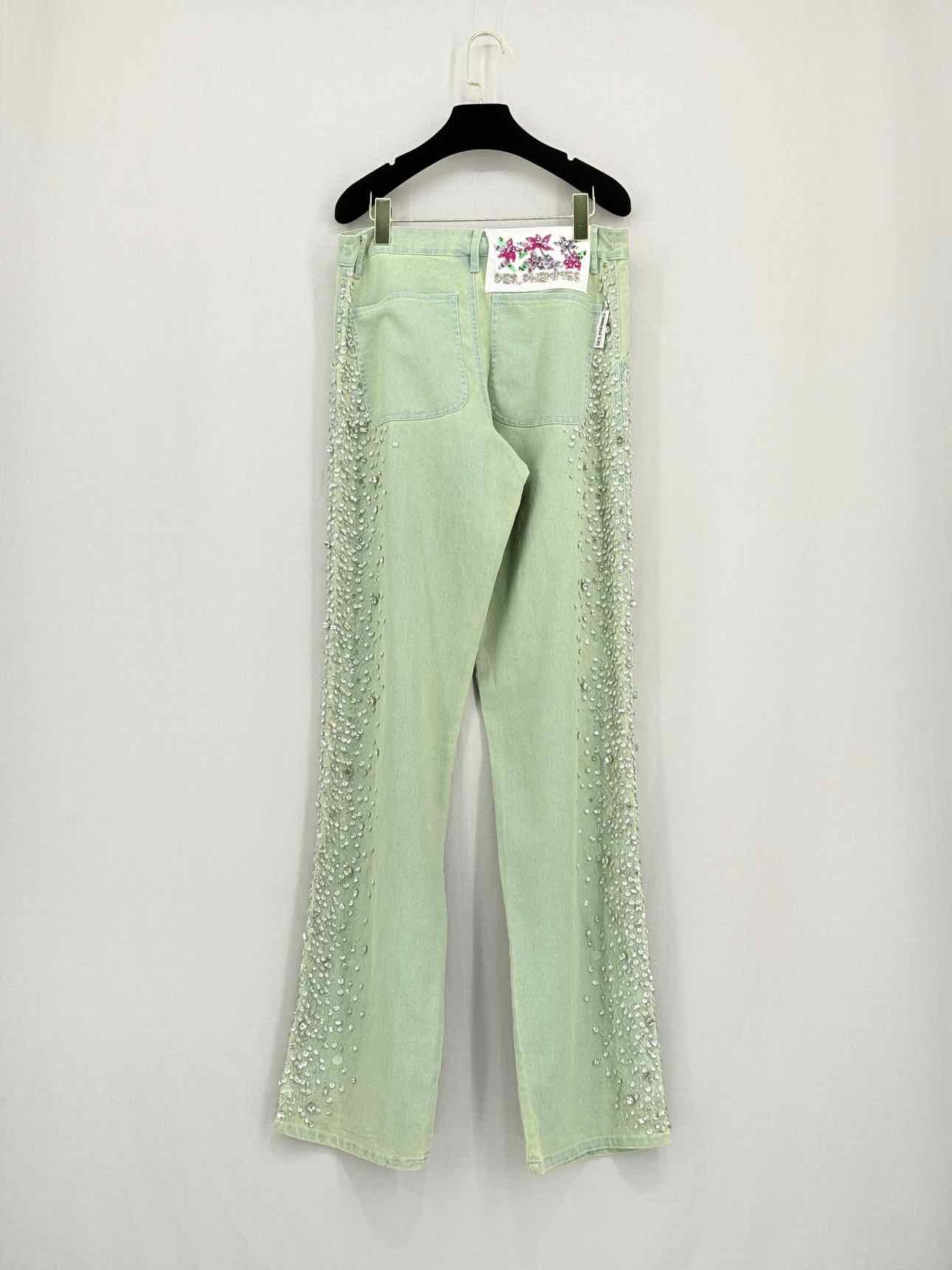 DES_PHEMMES Green Crystal Embellished Size 30 Jeans