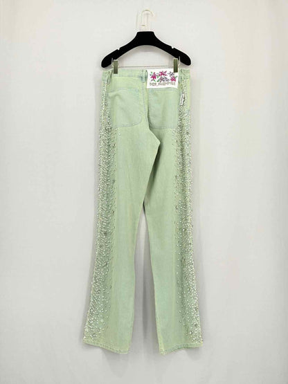 DES_PHEMMES Green Crystal Embellished Size 30 Jeans