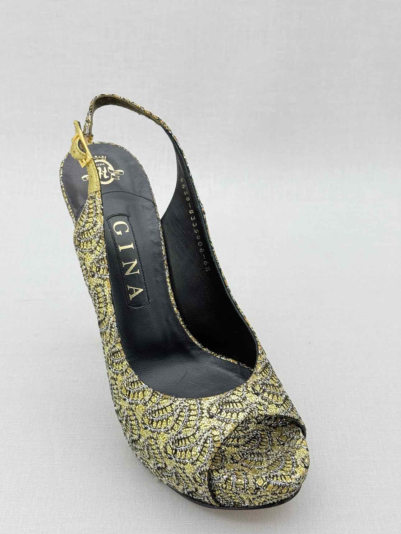 GINA Gold & Black Embroidered Size EU 39.5 Pumps