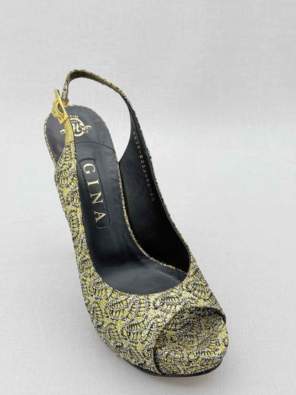 GINA Gold & Black Embroidered Size EU 39.5 Pumps