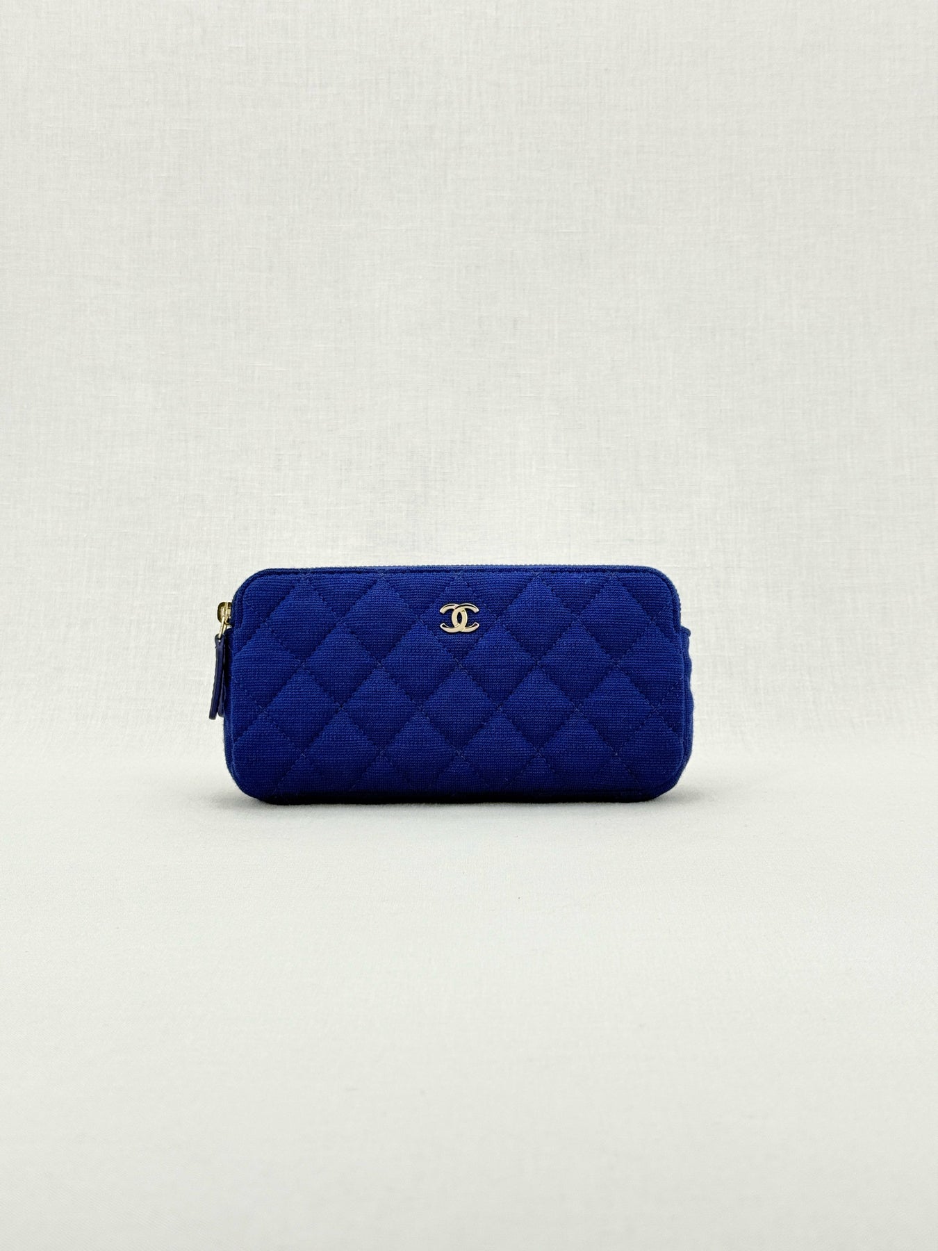 CHANEL Double Zip WOC Blue Quilted Crossbody