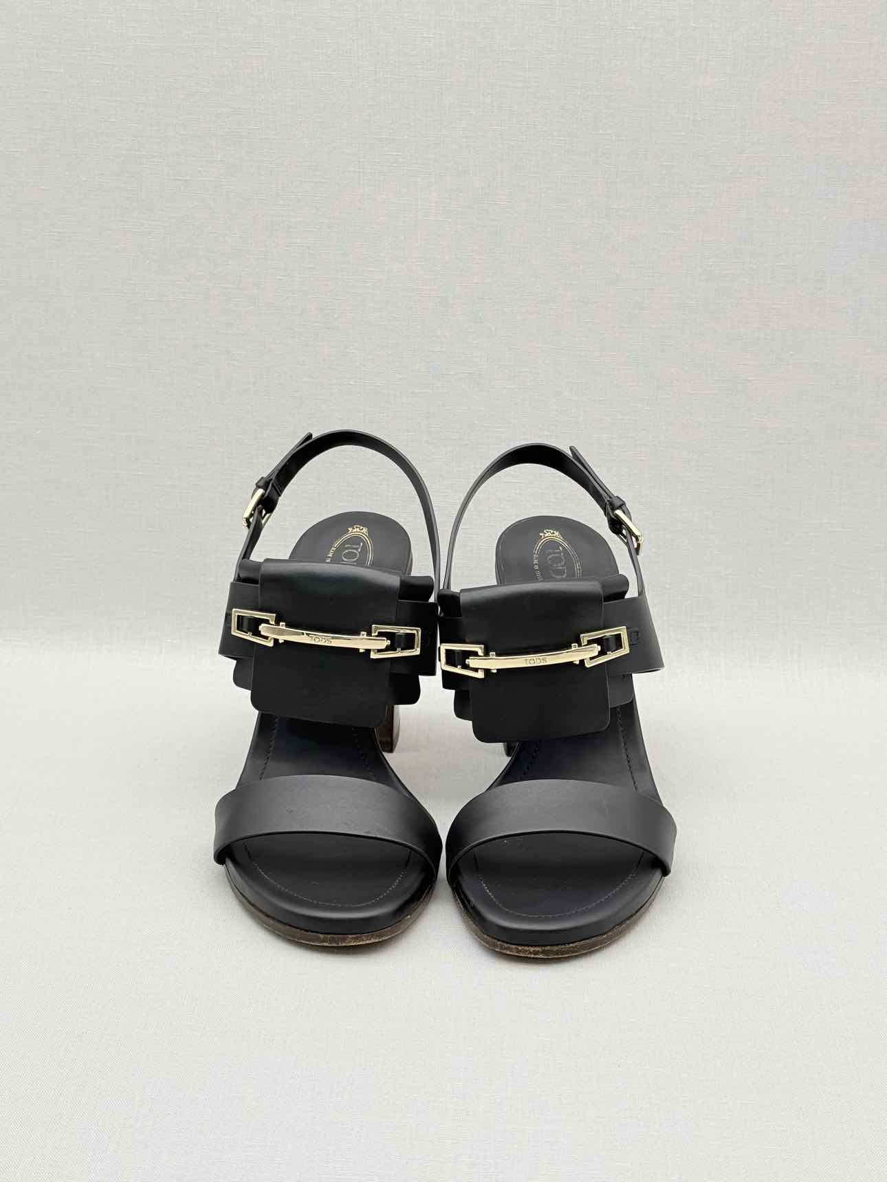 TOD'S Black Size EU 38.5 Heeled Sandals
