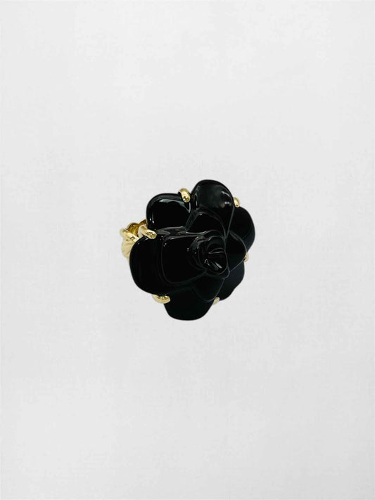 CHANEL Camelia black onyx Ring