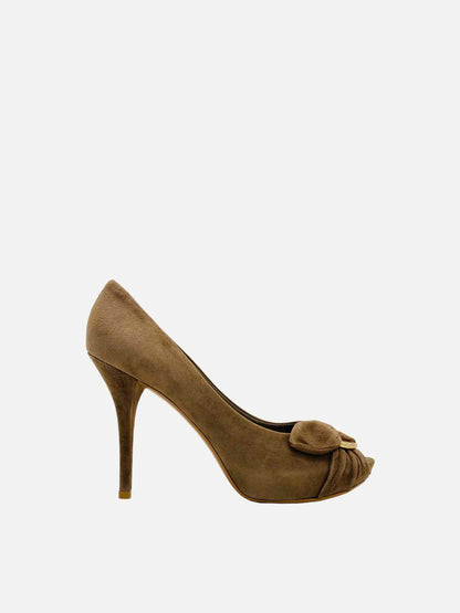 LOUIS VUITTON Peep Toe Khaki Pumps