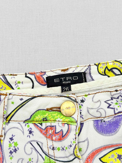 ETRO White Multicolor Paisley Print Size 26 Jeans