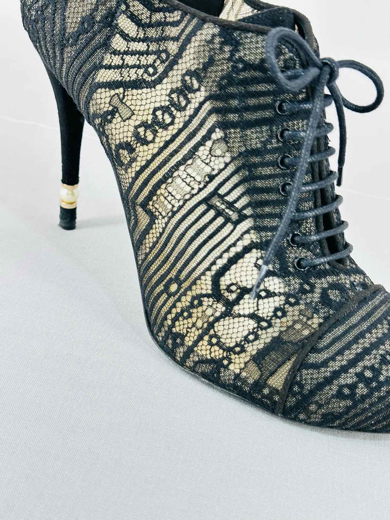 CHANEL Lace Up Black Mesh Size EU 40.5 Booties