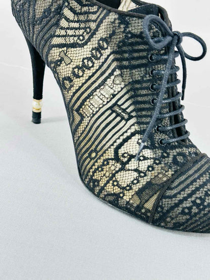 CHANEL Lace Up Black Mesh Size EU 40.5 Booties