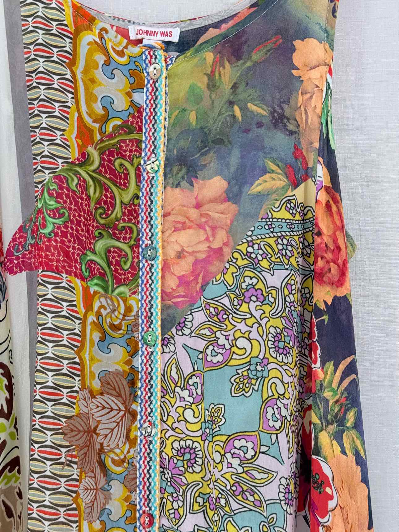 JOHNNY WAS White Multicolor Size Small Midi Dress