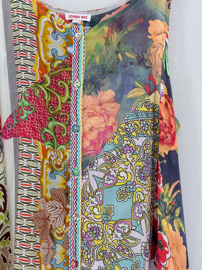 JOHNNY WAS White Multicolor Size Small Midi Dress
