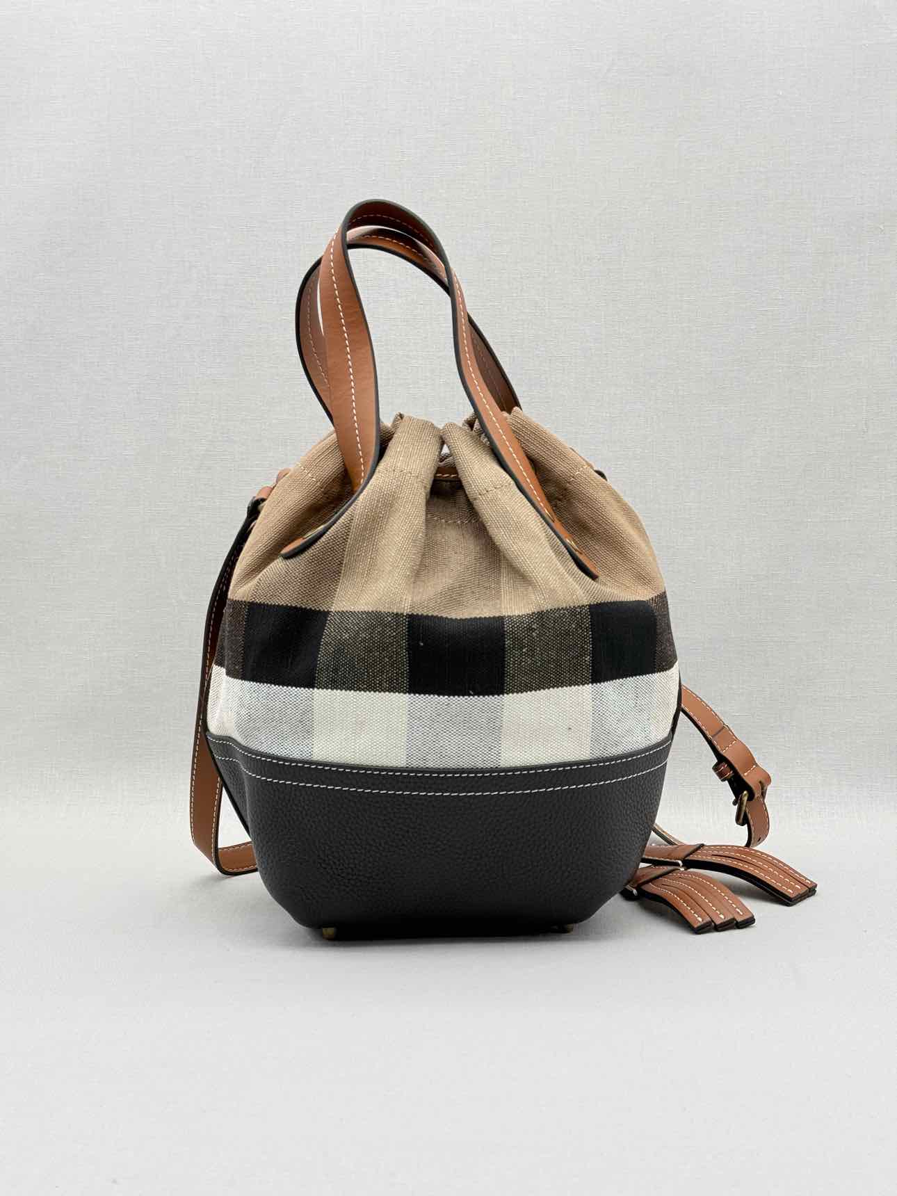 BURBERRY Heston Black Multicolor Check Bucket Bag