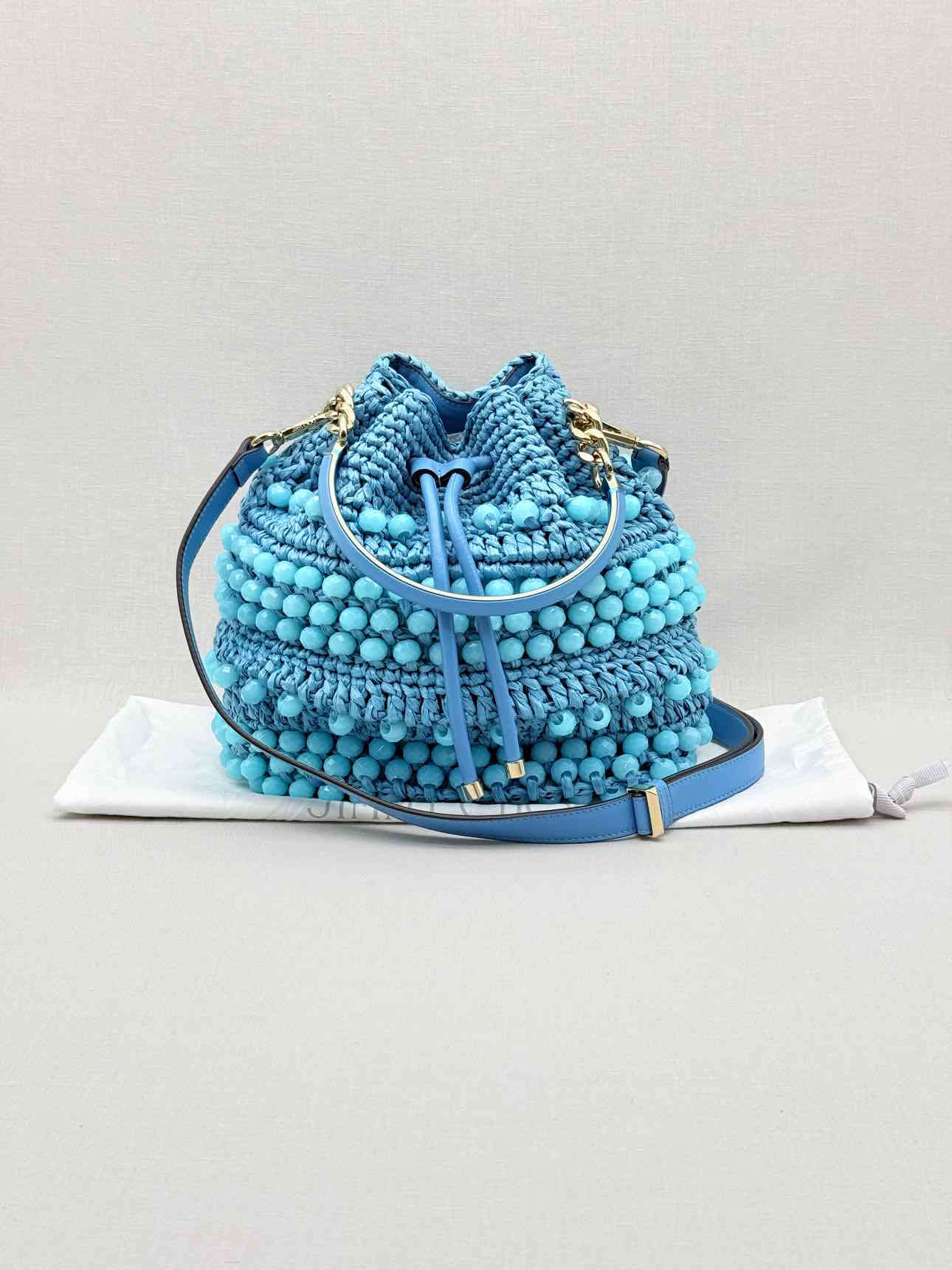 JIMMY CHOO Bon Bon Blue Bucket Bag