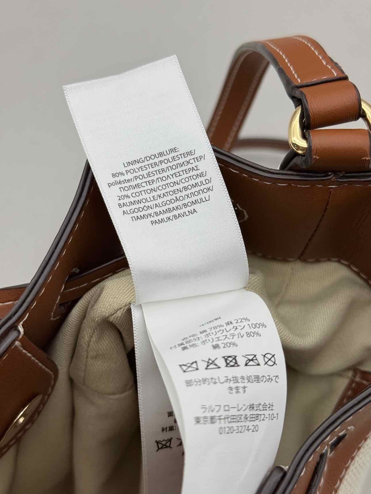 RALPH LAUREN Canvas Debby Beige & Tan Bucket Bag